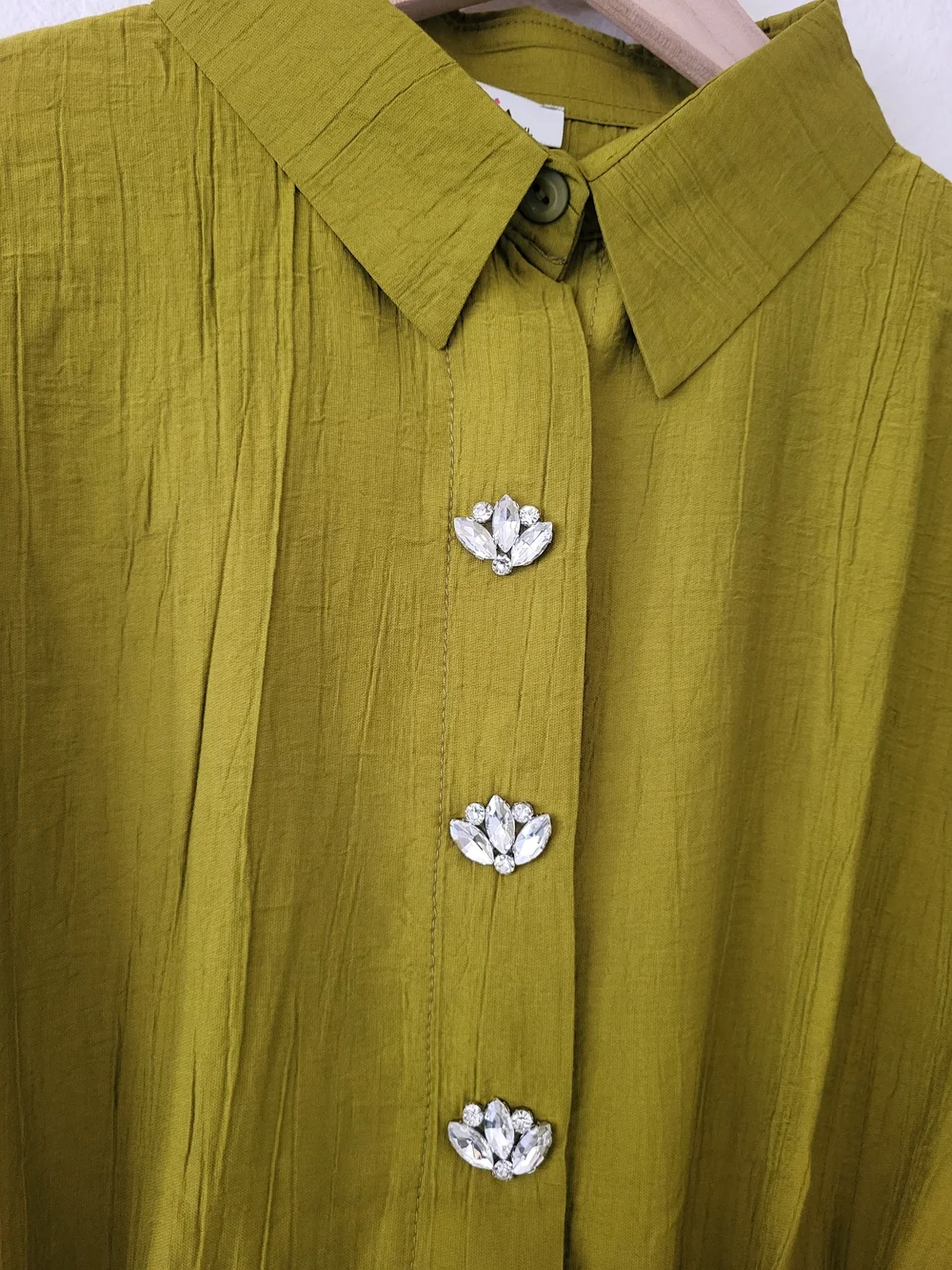 Oil Yellow Tunic Set Rhinestone Buttons Wide Leg Pants Modest XL